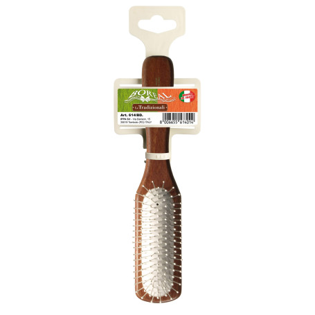 Hair brush beech wood handle, rectangular with cushioning, metal needles with rounded ends IPPA - 1