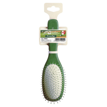 Hair brush beech wood handle, oval cushion with steel needles with rounded ends, green IPPA - 1