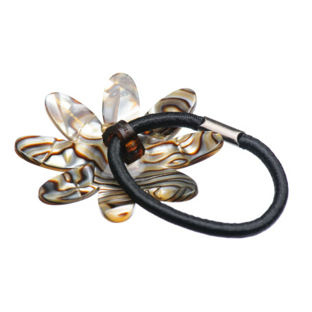 Medium size flower shape hair elastic with decoration in Onyx Kosmart - 1