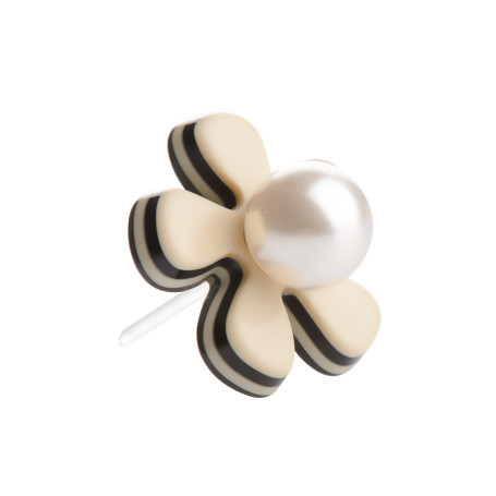 Medium size flower shape Metal free earring in Ivory and black Kosmart - 1