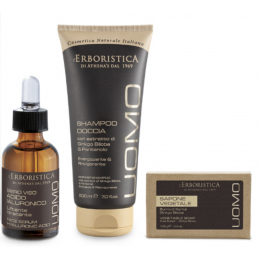 Gift set for Men L'Erboristica UOMO: Face serum Hialuronic Acid 30 ml + shampoo & shower 200 ml + vegetable soap 125 gr ERBORIST