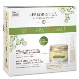 Box gift set Unisex GLOBAL AGE FACE TREATMENT: Face cream protective moisturing 50 ml + 2 x 2ml ampoules Omega 3-6 ERBORISTICA -