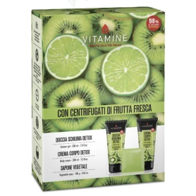 Box gift set Unisex VITAMINE DETOX BODY TREATMENT Kiwi & Lime: Shower gel 200 ml + Body cream 200 ml + vegetable soap 100 gr ERB