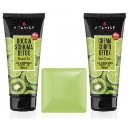 Box gift set Unisex VITAMINE DETOX BODY TREATMENT Kiwi & Lime: Shower gel 200 ml + Body cream 200 ml + vegetable soap 100 gr ERB